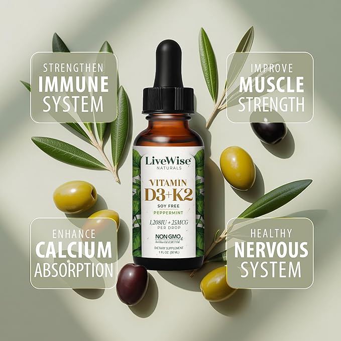 Vitamin D3 K2 (MK-7) Peppermint Drops for Adults - 930 Drops, Ultra Concentrated Formulation, 1208 IU Vitamin D3, 25 MCG - Precision Micro-Dosing Dropper for Calcium & Bone Support