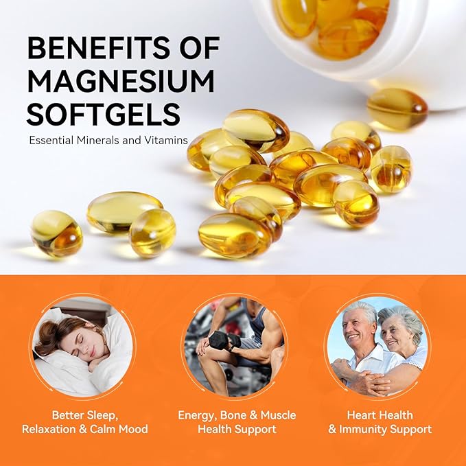 Magnesium Glycinate Supplement Softgels, Magnesium Glycinate 400mg with Zinc, Vitamin B6, C, D3, Pure Magnesium for Sleep, Calm, Muscle, Energy, Heart Support - 60 Vegan Capsules for Women & Men