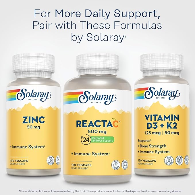 SOLARAY ReactaC Vitamin C 500mg - Patented 24-Hour Immune Support Supplement - Vitamin C with Bioflavonoids and Rutin - Antioxidant and Immune Defense - Vegan, 60-Day Guarantee - 180 Servings