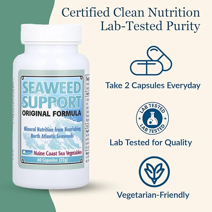 Maine Coast Sea Vegetables Seaweed Support Original Formula | Natural Source of Iodine from Seaweed | Daily Use Iodine Supplement | Organic Alaria, Sea Lettuce, Dulse & Bladderwrack blend | 60 Capsule