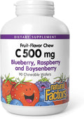 Natural Factors, Kids Chewable Vitamin C 500 mg, Supports Immune Health, Bones, Teeth and Gums, Blueberry, Raspberry and Boysenberry, 90 Count (Pack of 1)
