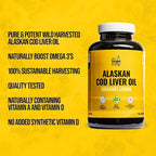 On Target Living Alaskan Cod Liver Oil 120 Soft Gels | Line Caught in The USA | Naturally Occurring Vitamin D | Rich in Omega 3 DHA/EPA