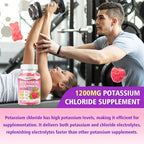 Potassium Gummies for Adults with 1200mg Potassium Chloride - Supports Muscle Health & Leg Cramps, Raspberry Flavor, 60 Count