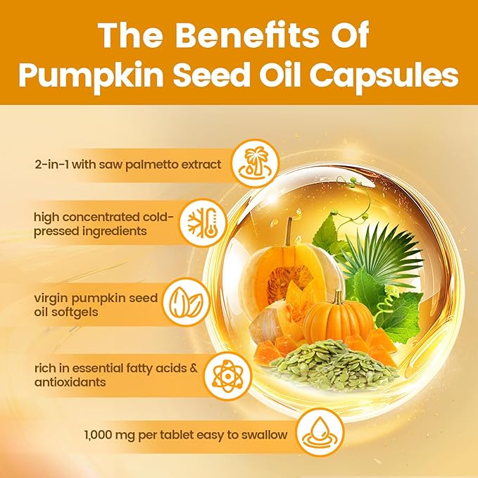VivoNu Pumpkin Seed Oil with Saw Palmetto Capsules |Cold Pressed, Pure Virgin Oil,Essential Fatty Acids & Phytosterols |300 SoftgelsSupports Hair,Urinary,Bladder&Prostate Health|Non-GMO