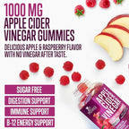 Apple Cider Vinegar Gummies 1000mg per Serving - Sugar Free Max Strength ACV Gummy Vitamins Supplement, Advanced Formula, Vitamin B12 Supports Metabolism & Energy, Keto Friendly, Vegan, 60 Gummies