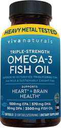 Viva Naturals Omega-3 Fish Oil, Triple Strength, 2500 mg, 30 Softgels – Re-Esterified Omega 3 Fatty Acids Including EPA, DHA, DPA - Pascatarian-Friendly