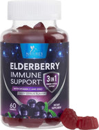 Elderberry Gummies - 3X Strength Black Elderberry Immune Support Gummy with Vitamin C, D3 and Zinc for Kids & Adults, Immune Health Support Supplement Gummy, Black Elder Berry Vitamins - 60 Gummies
