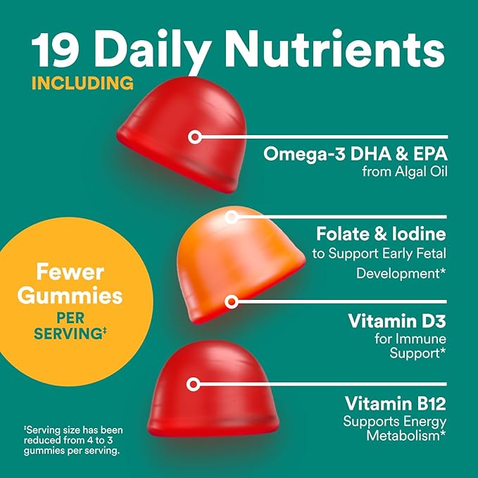 SmartyPants Prenatal Multivitamin Gummies, Omega 3 (DHA/EPA), Methylfolate, Biotin, Vitamin D3, C, Vitamin B12, B6, A, K & Zinc, Gluten Free, 120 Count (40 Day Supply) (Pack of 2)