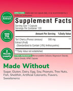 Tart Cherry Capsules, 500 mg Tart Cherry Extract Per Capsule, Montmorency Tart Cherries, Uric Acid Balance, Immune Support, Non-GMO, 120 Vegan Capsules