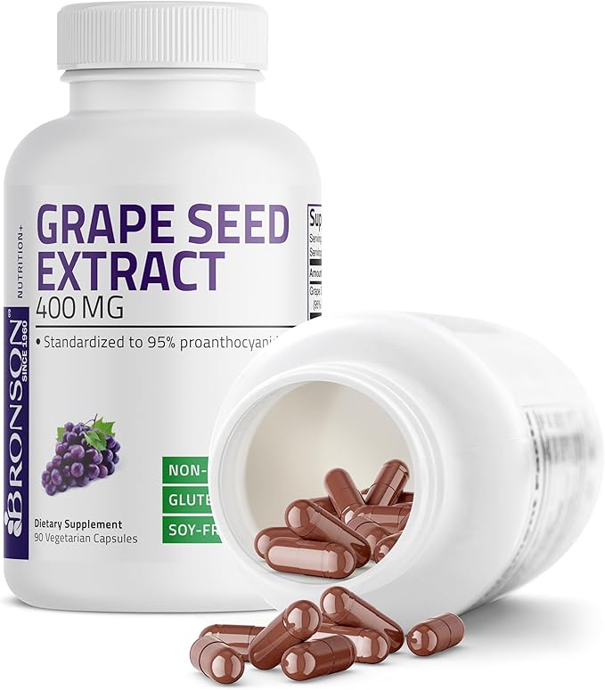 Bronson Grape Seed Extract 400 mg - Antioxidant & Immune Support - Standardized Extract with 95% Proanthocyanidins- Non GMO, 90 Vegetarian Capsules
