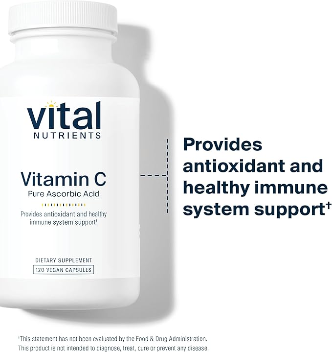 Vital Nutrients Vitamin C 1000mg (100% Pure Ascorbic Acid) - Vegan Antioxidant Supplement for Immune Support and Iron Absorption* - Gluten, Dairy and Soy Free - Non-GMO - 120 Capsules
