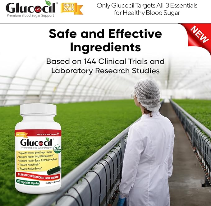 Glucocil – Vegetarian Capsules - Premium Blood Sugar Support - Supports the 3 Essentials for Healthy Blood Sugar - with Berberine, Proprietary Mulberry Leaf, and More