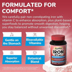 Iron Supplement for Women & Men, 65 mg, Ferrous Sulfate, Vitamin C, D3, B6, B12, Folate, Beet Root, Spinach, Pumpkin Seeds, Nettle, for Red Blood Cell & Energy Production, 90 Tablets