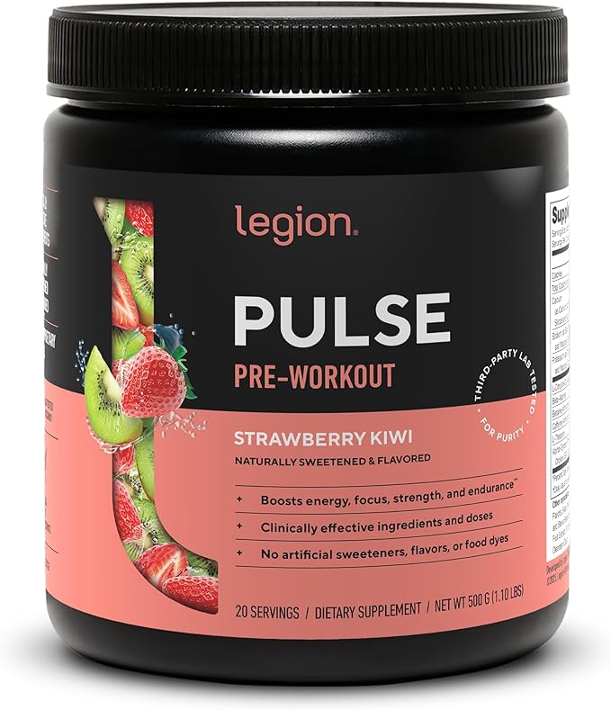 LEGION Pulse Pre Workout - All Natural Nitric Oxide Preworkout Drink to Boost Energy, Creatine Free, Naturally Sweetened, Beta Alanine, Citrulline, Alpha GPC (Strawberry Kiwi)