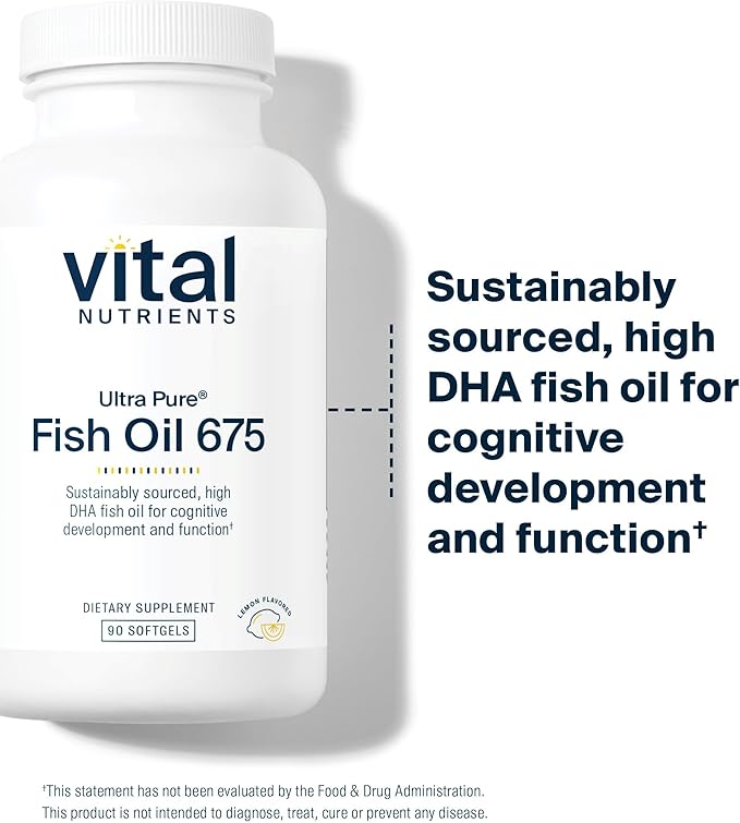 Vital Nutrients Ultra Pure® Fish Oil 675 - Supports Brain Development & Function* - Sustainably Sourced High DHA Omega-3 Fatty Acid - Lemon Flavor - Gluten, Dairy & Soy Free - 90 Softgels