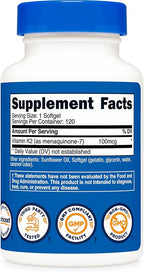 Nutricost Vitamin K2 MK-7 Supplement (100 mcg) 120 Softgels - GMO-Free