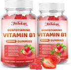 Vitamin B1 Gummies 500mg with Benfotiamine – Thiamine Supplement for Women & Men Supports Healthy Energy Metabolism & Immune, Sugar-Free | Vegan | Non-GMO, Natural Strawberry Flavor, 60 Count