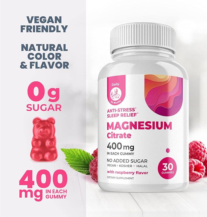DR. MORITZ Magnesium Citrate Gummies Sugar-Free - Calm Magnesium Gummies Supplement for Children, Sugar -Supports Cardiovascular Health -Free Chews for Kids & Adults (30 Count)