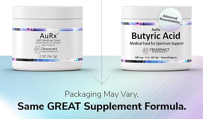 AuRx Autism Spectrum Medical Food Powder to Support Gut Health, Stabilized Butyric Acid Supplement in a Palatable-Tasting Powder for ASD Children, Hypoallergenic, 2 Ounces