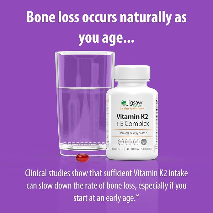 Jigsaw Health Vitamin K2 + E Complex | Promotes Healthy Bones | 60 Softgels | 60 Servings