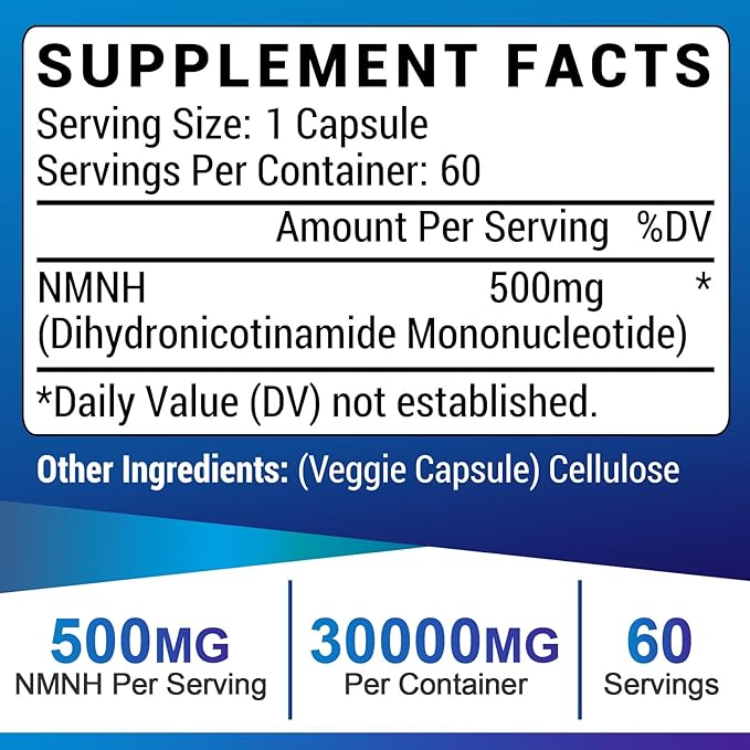 NMNH (Dihydronicotinamide Mononucleotide), NAD Supplement to Boost NAD+ Levels as We Age (May Be More Effective Than Nicotinamide Riboside) - 240 Count (240 Servings)