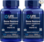 Life Extension Bone Restore Calcium Supplement with Vitamin K2, 120 Capsules (Pack of 2)