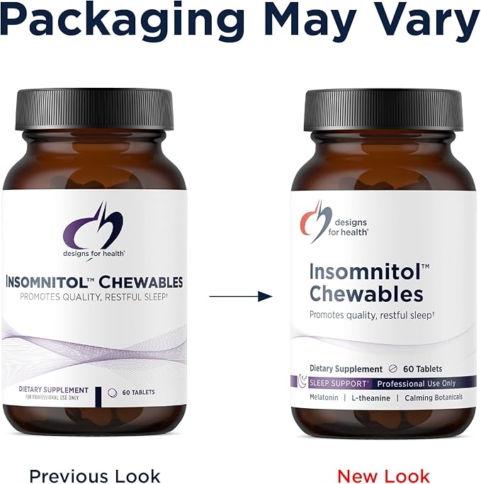 Designs for Health Insomnitol Chewables - Chewable Melatonin - 200mg L-Theanine, 5-HTP, Vitamin B6 + Inositol - Delicious Lemon Flavored Supplement - Vegan (60 Tablets)