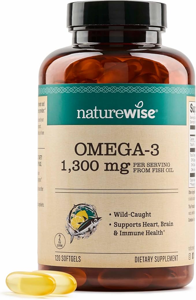 NatureWise Ultra Omega 3 Fish Oil 2200 mg – 1300 mg Omega-3 - Triglyceride Form - Lemon Flavor - Wild-Caught Fish Oil + EPA & DHA - Burpless, Non-GMO - 120 Softgels[2-Month Supply]