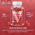 Iron Gummies Supplements for Women & Kids - Multivitamin with Iron Gummy for Blood Oxygen, Great Tasting Gummies with Vitamin C for Max Absorption, Vegan Chewable(180 Count, Strawberry)