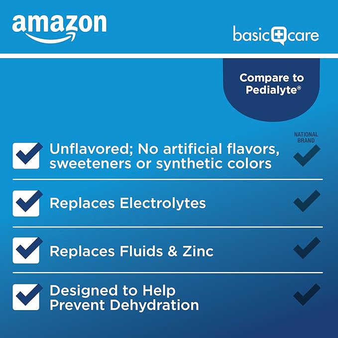 Amazon Basic Care Oral Electrolyte Solution with Zinc for Rehydration, Unflavored, No Artificial Flavors or Sweeteners, 33.8 fl oz (1-Pack)