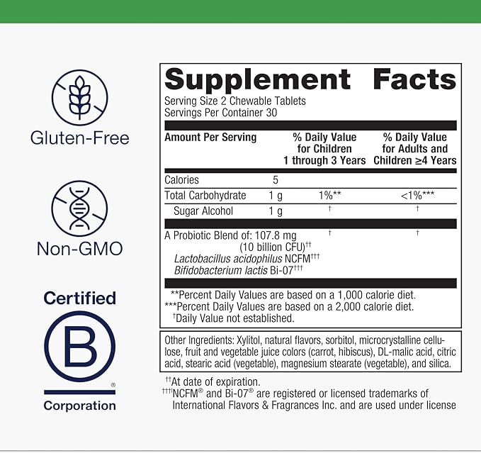 Metagenics UltraFlora Kids Probiotic - 10 Billion CFU - Children's Probiotic Blend - Digestive Health & Immune Health* - for Ages 3 & Up - 60 Tablets