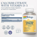 Solaray Calcium Citrate with Vitamin D3 1000mg - Bone Strength and Healthy Teeth Support - Gentle Digestion Formula - Lab Verified, 60-Day Guarantee - 30 Servings, 180 Capsules