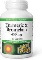 Natural Factors, Turmeric & Bromelain 450 mg, Muscle and Joint Support, 180 Capsules