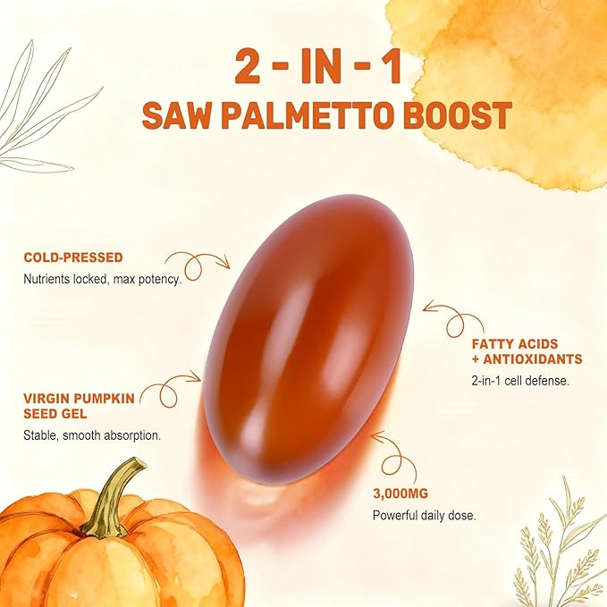 Pumpkin Seed Oil with Saw Palmetto Capsules, 3000mg/serving, 300/600 Softgels | Cold Pressed, Pure Virgin Oil, Essential Fatty Acids & Phytosterols | Supports Hair, Urinary, Bladder & Prostate Health
