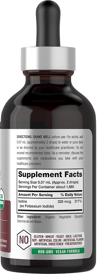 Horbaach Nascent Iodine Drops | 4 Fl Oz | Organic Liquid Tincture Supplement | as Potassium Iodide | Vegan, Non-GMO, and Gluten Free