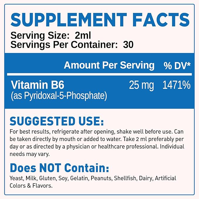 duwhot P5P Vitamin B6 25mg, Pyridoxal-5-Phosphate Activated B6 Liquid Drops for Women & Men, Energy Support, Balance, Nervous System Health, 2 Fl Oz