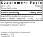 Allergy Research Group Pyridoxine P5P Supplement - Active Vitamin B6 275mg, Pyridoxal-5-Phosphate, Metabolism Support, Hypoallergenic, Vegetarian Capsules - 60 Count