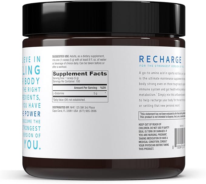 Pure Power L-Glutamine, Unflavored, 17.6 oz (500 g), 100 Servings (1 Jar), 5 g Per Serving, Non-GMO, NSF Certified for Sport, Dr. Mercola