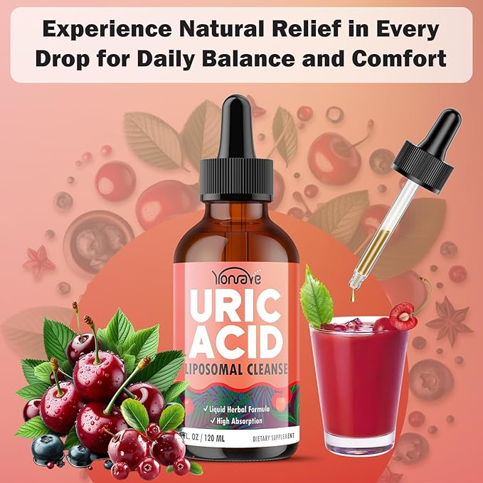 Liposomal Uric Acid Drops, Tart Cherry Supplement with Celery Seed & Boswellia Extract – Muscle, Detox, Joint and Kidney, Uric Acid Cleanse Liquid Supplement– 4 FL OZ (2 Bottle)