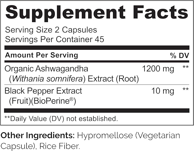 NATURELO Ashwagandha Organic Root Powder - Natural Herbs Supplement for Fatigue, Stress Relief, Mood Enhancer - with Black Pepper Extract - 90 Vegan Capsules