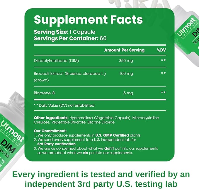 DIM Supplement for Women - 455 mg, 60 Capsules | Blend of Broccoli Extract and Bioperine for Maximized Bioavailability | Designed to Assist with Estrogen Regulation | Acne Support for Men and Women