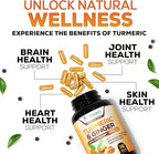 Turmeric Curcumin Supplement - 95% Curcuminoids with Organic Turmeric & Ginger, BioPerine Black Pepper Extract for Best Absorption, Natural Vegan Joint Support, Non-GMO, Bottled in USA - 240 Capsules