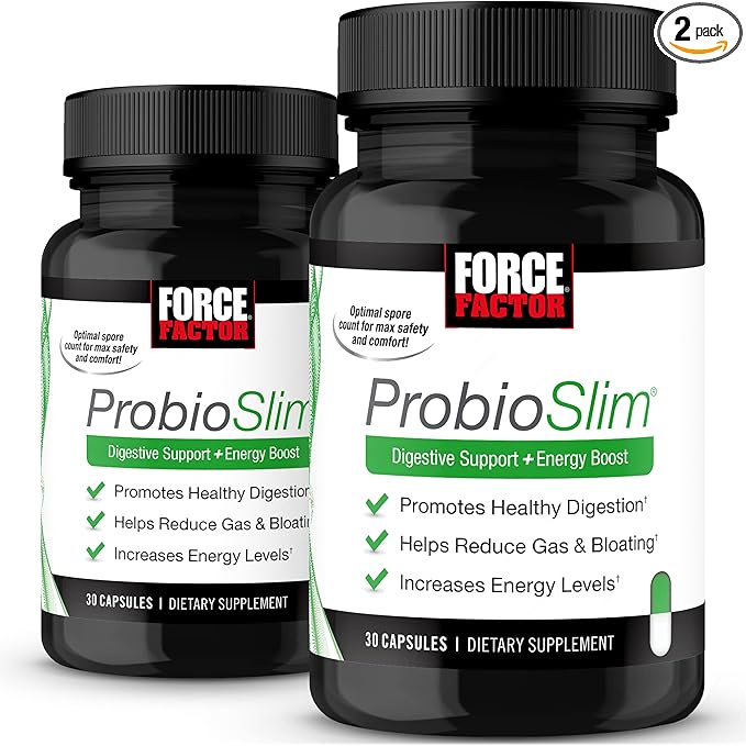 ProbioSlim, 2-Pack, Probiotic Supplement for Women and Men with Probiotics and Green Tea Extract, Reduce Gas, Bloating, Constipation, Support Digestive Health & Gut Health, Force Factor, 60 Capsules