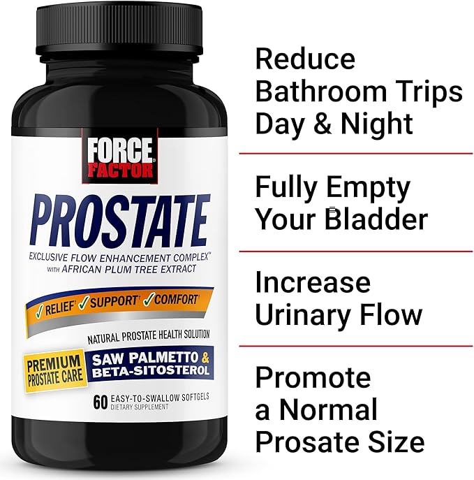 Force Factor Prostate Saw Palmetto and Beta Sitosterol Supplement for Men, Prostate Health/Size Support, Urinary Relief, Bladder Control, Reduce Nighttime Urination, 60 Softgels, (Pack of 2)