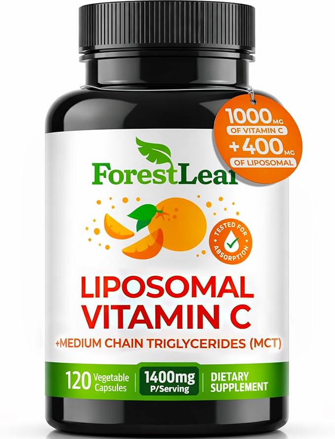 ForestLeaf Liposomal Vitamin C 1400mg Capsules | High Dose Vitamin C Liposomal Supplement w Coconut Oil Fatty Acids | Fast Absorption | Immune Support, Antioxidant, Collagen Production | 120 Vegan Cap