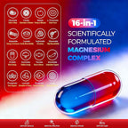 16 in 1 Magnesium Complex, 1000mg Magnesium Complex Supplement for Women with Magnesium Glycinate, Citrate, Orotate, L-Threonate, Malate, Third-Party Tested, Easy-Swallow Vegan Capsules
