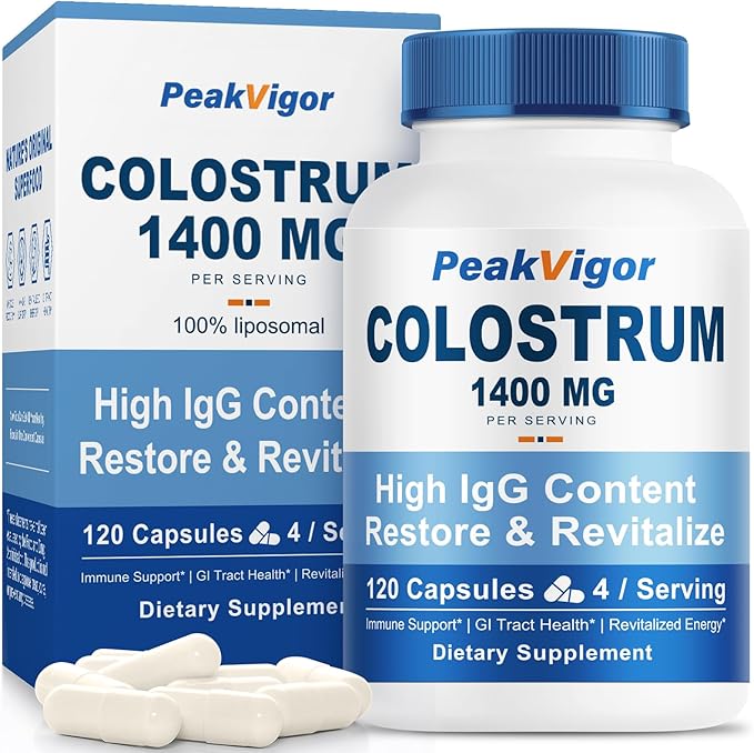 Organic Bovine Colostrum Capsules, 1400mg Colostrum Supplement Powder for Immune & Gut Support, Energy Support, Skin Health, Hair Growth - No Fillers, Non-GMO, 120 Capsules