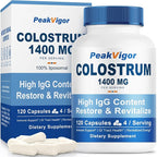 Organic Bovine Colostrum Capsules, 1400mg Colostrum Supplement Powder for Immune & Gut Support, Energy Support, Skin Health, Hair Growth - No Fillers, Non-GMO, 120 Capsules