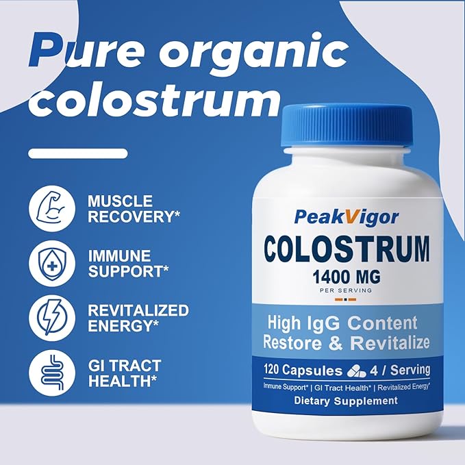 Organic Bovine Colostrum Capsules, 1400mg Colostrum Supplement Powder for Immune & Gut Support, Energy Support, Skin Health, Hair Growth - No Fillers, Non-GMO, 120 Capsules
