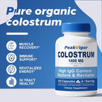 Organic Bovine Colostrum Capsules, 1400mg Colostrum Supplement Powder for Immune & Gut Support, Energy Support, Skin Health, Hair Growth - No Fillers, Non-GMO, 120 Capsules